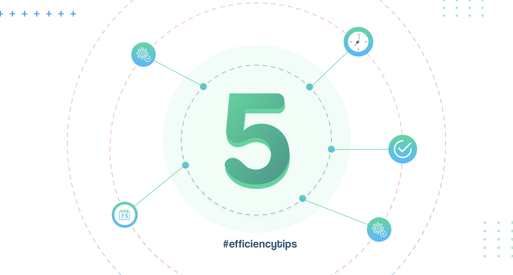 a large green 5 at the centre of the banner with the hashtag '#efficiencytips'
