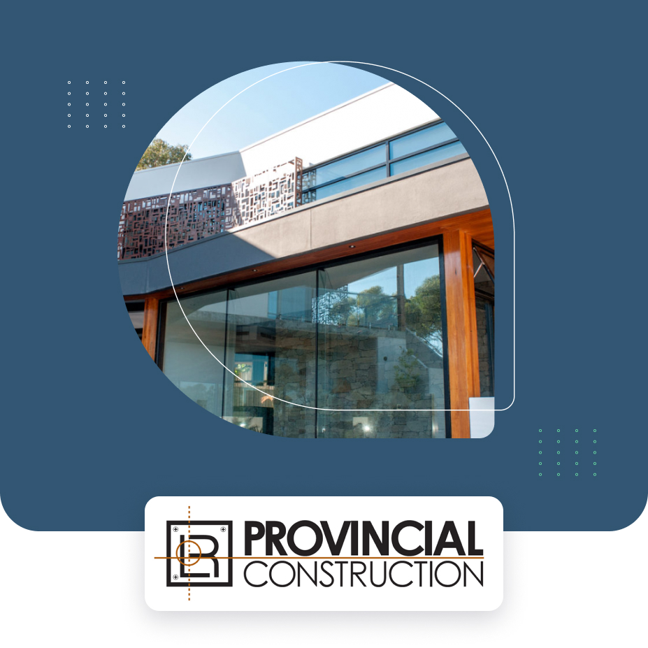 BLR Provincial Construction's logo on a dark-blue tile with newly built house in the center.